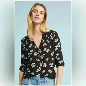 Maeve Anthropologie Emory Printed Buttondown Black White Bows Size 0